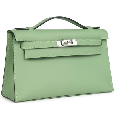 HERMÈS KELLY POCHETTE CLUTCH Vert Criquet Swift PHW