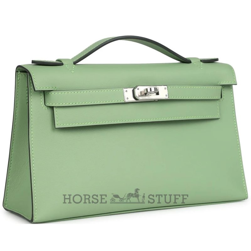 HERMÈS KELLY POCHETTE CLUTCH Vert Criquet Swift PHW