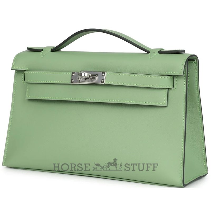 HERMÈS KELLY POCHETTE CLUTCH Vert Criquet Swift PHW