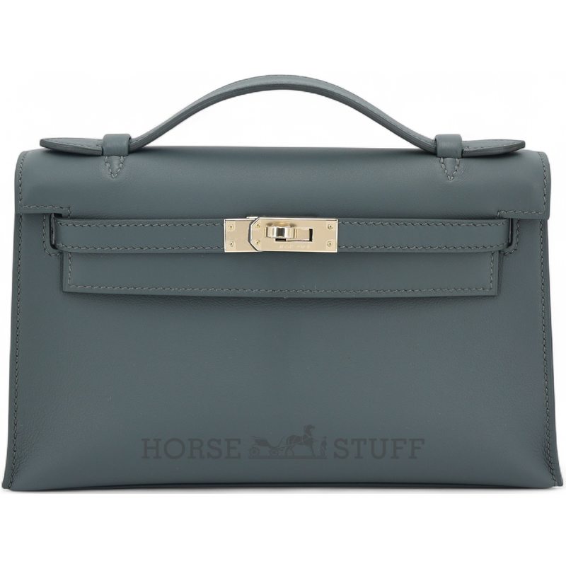 HERMÈS KELLY POCHETTE CLUTCH Vert Mangrove Swift Permabrass