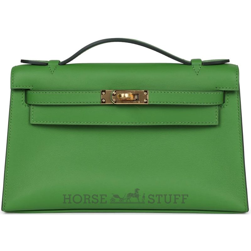 HERMÈS KELLY POCHETTE CLUTCH Vert Yucca Swift GHW