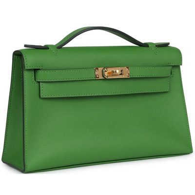 HERMÈS KELLY POCHETTE CLUTCH Vert Yucca Swift GHW