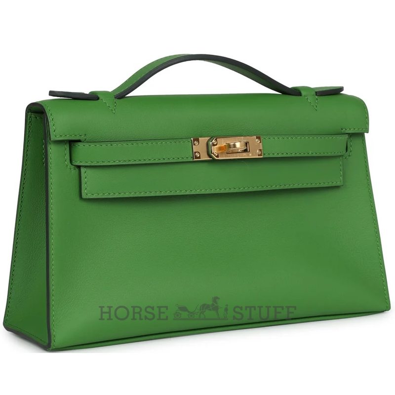 HERMÈS KELLY POCHETTE CLUTCH Vert Yucca Swift GHW