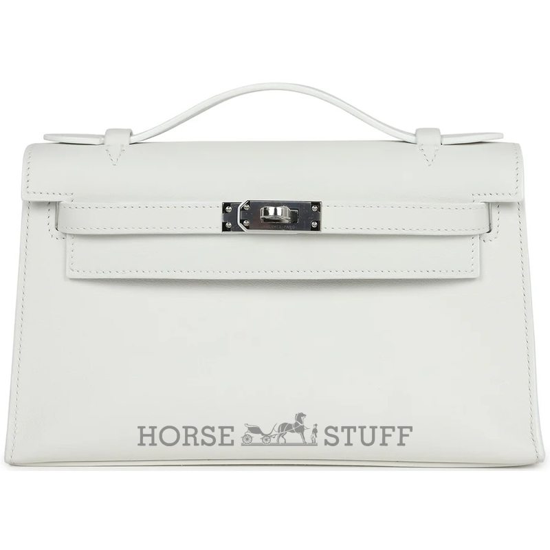 HERMÈS KELLY POCHETTE CLUTCH White Swift PHW