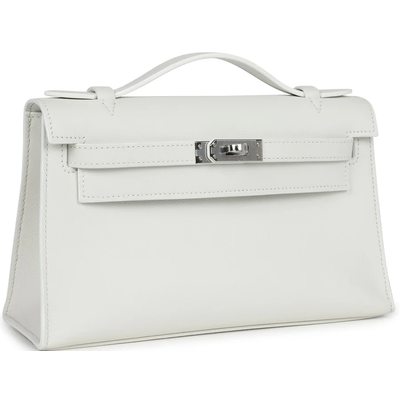 HERMÈS KELLY POCHETTE CLUTCH White Swift PHW
