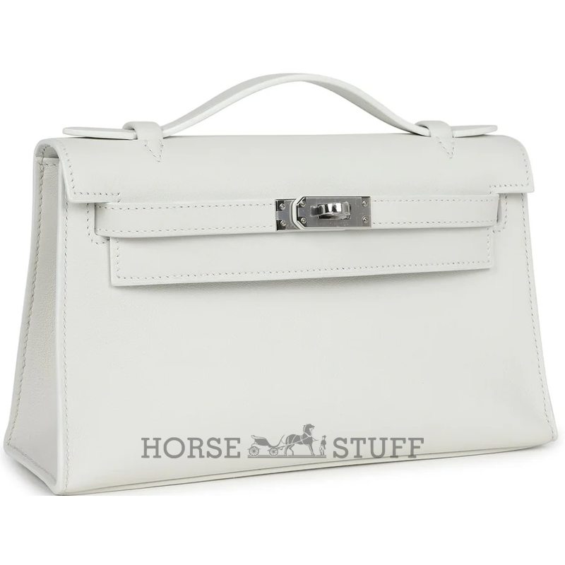 HERMÈS KELLY POCHETTE CLUTCH White Swift PHW