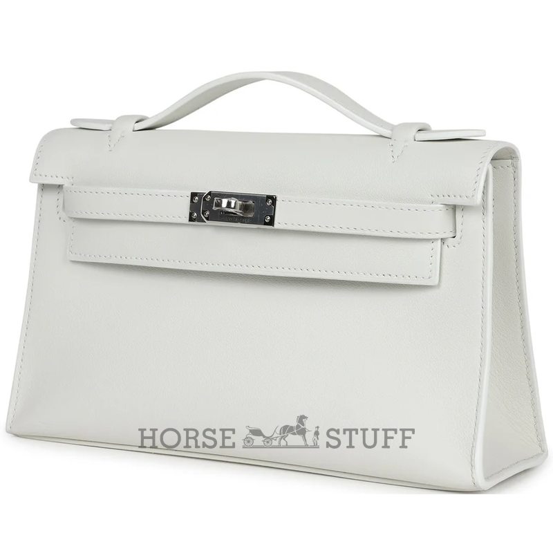 HERMÈS KELLY POCHETTE CLUTCH White Swift PHW