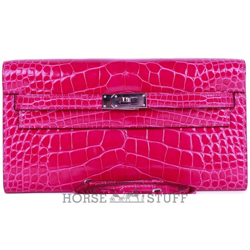 Hermès Kelly To Go Wallet Rose Scheherazade Shiny Crocodile Alligator RGHW