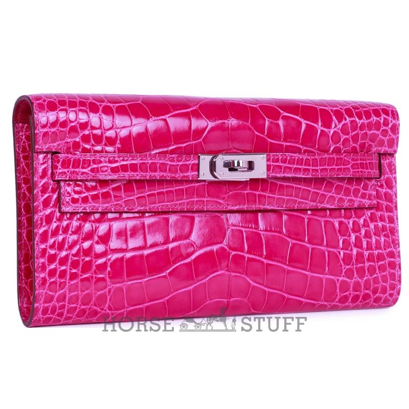 Hermès Kelly To Go Wallet Rose Scheherazade Shiny Crocodile Alligator RGHW