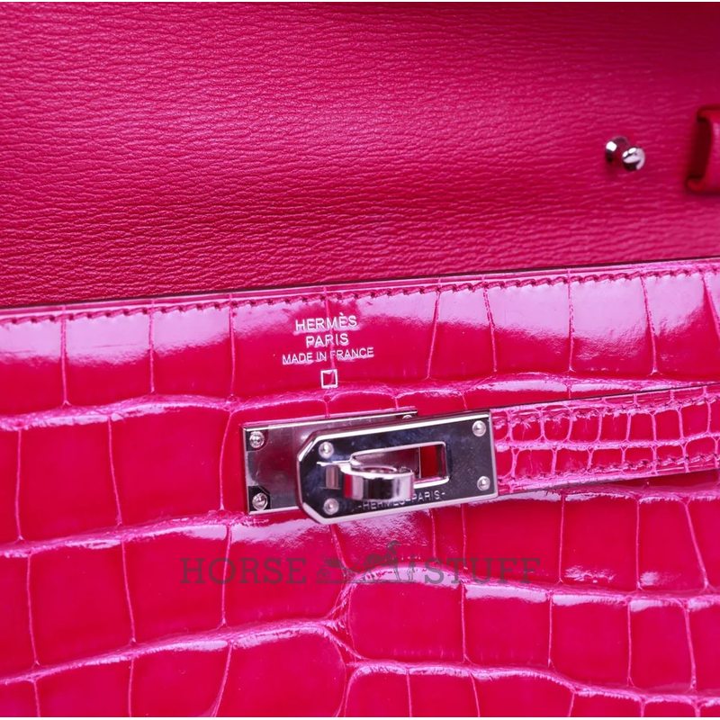 Hermès Kelly To Go Wallet Rose Scheherazade Shiny Crocodile Alligator RGHW