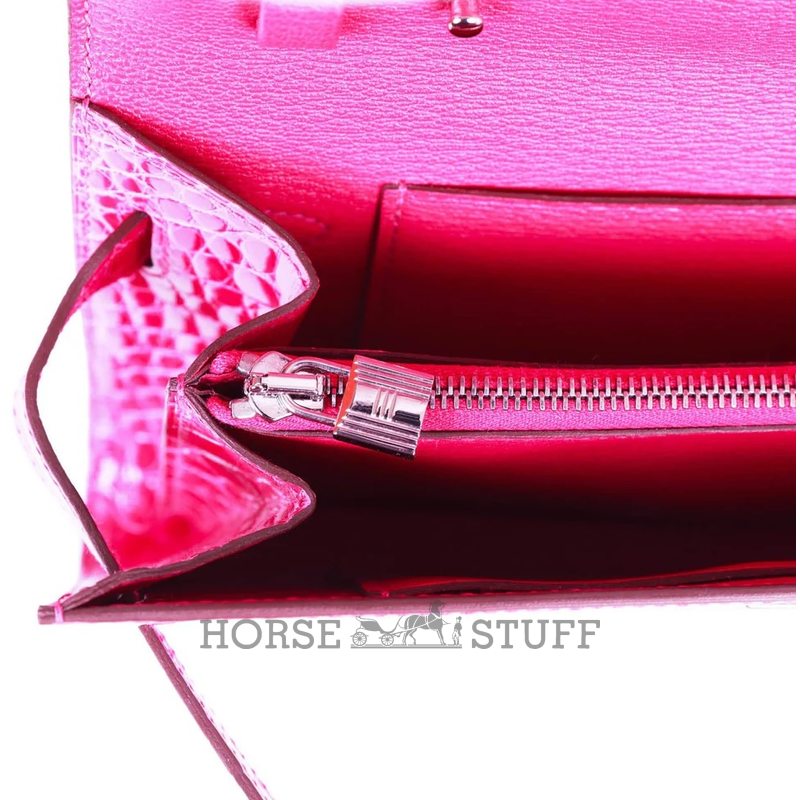 Hermès Kelly To Go Wallet Rose Scheherazade Shiny Crocodile Alligator RGHW