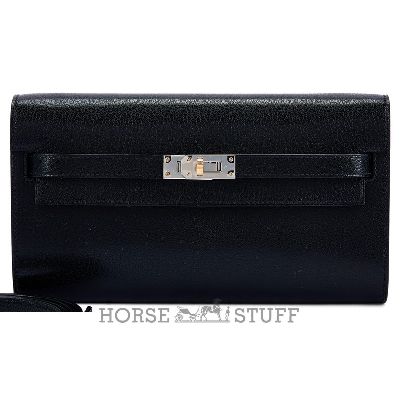 Hermès Kelly To Go Wallet Black Chèvre Electrum