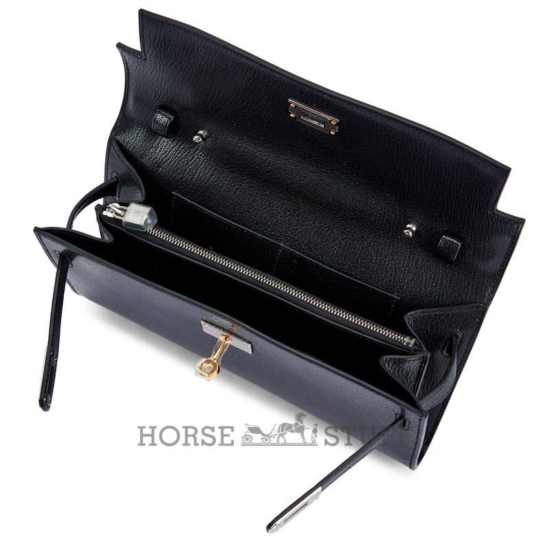 Hermès Kelly To Go Wallet Black Chèvre Electrum