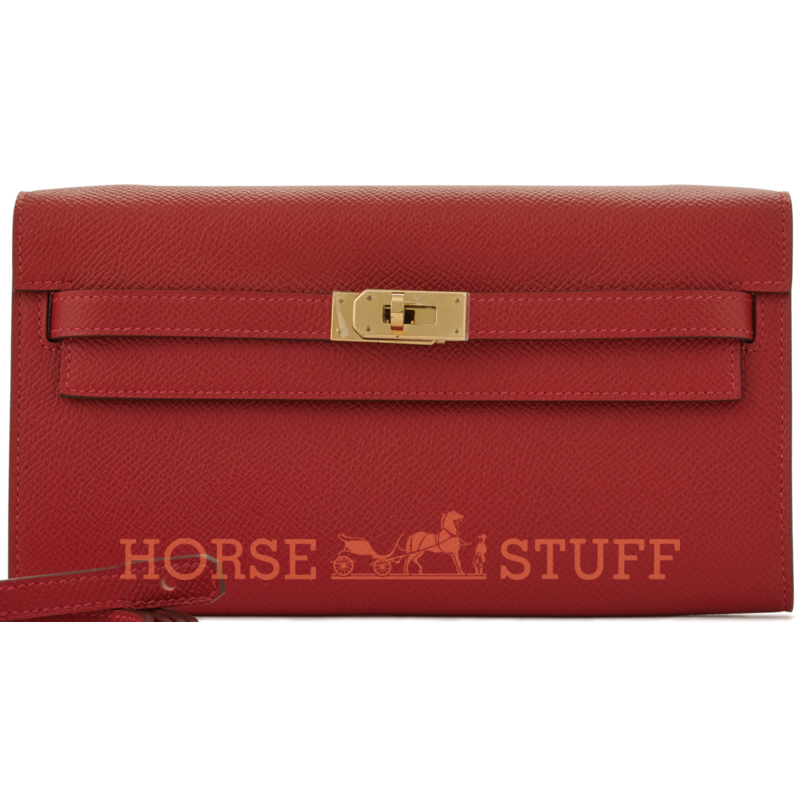 Hermès Kelly To Go Wallet Rouge Casaque Epsom GHW