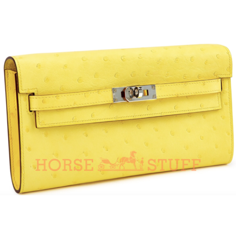 Hermès Kelly To Go Wallet Jaune Citron Ostrich PHW