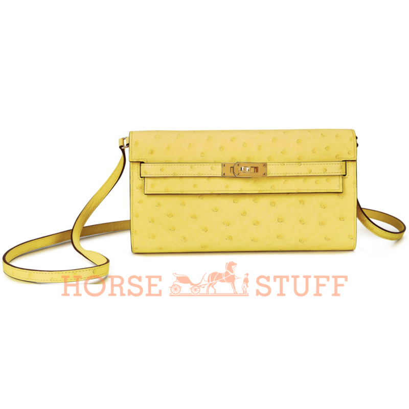 Hermès Kelly To Go Wallet Jaune Citron Ostrich RGHW