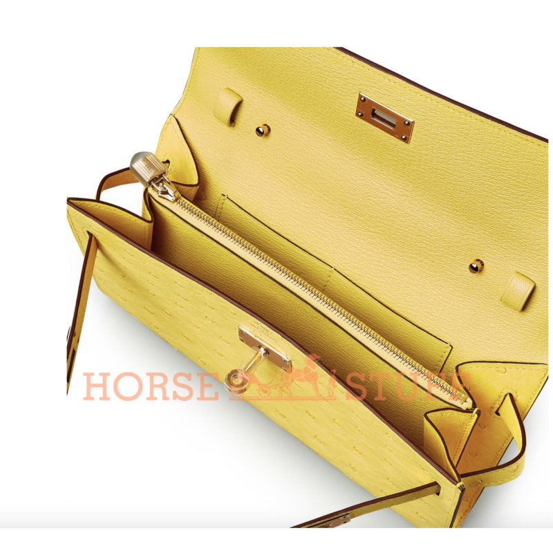 Hermès Kelly To Go Wallet Jaune Citron Ostrich RGHW