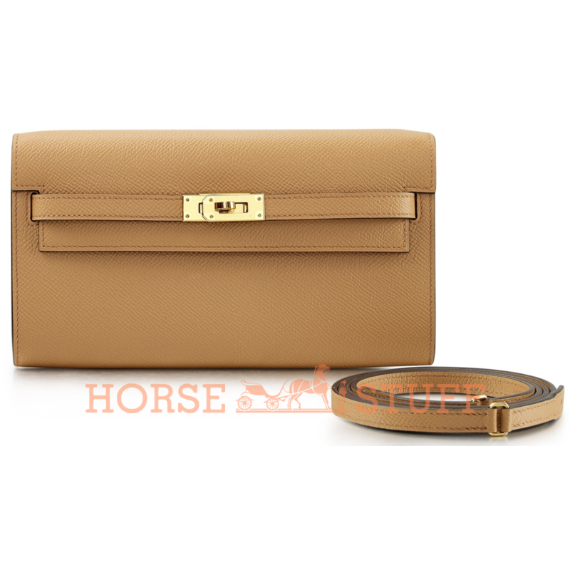 Hermès Kelly To Go Wallet Verso Chai / Mauve Sylvestre Epsom GHW