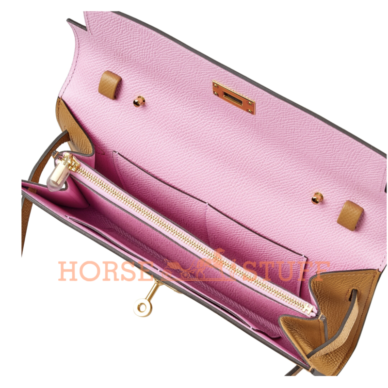 Hermès Kelly To Go Wallet Verso Chai / Mauve Sylvestre Epsom GHW