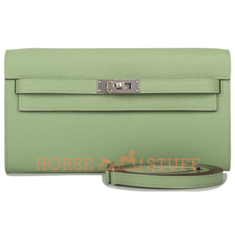 Hermès Kelly To Go Wallet Verso Vert Criquet / Blue Brume Epsom PHW