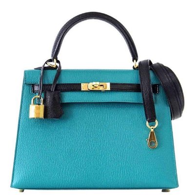 Hermès Kelly Sellier 25 Special Order HSS Blue Paon / Black Chevre GHW