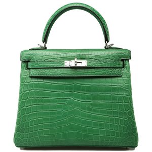 Hermes Kelly 25 In Cactus Green: Crocodile