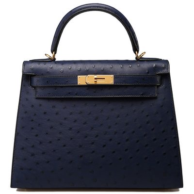 Hermès Kelly Sellier 25 Blue Iris Ostrich GHW