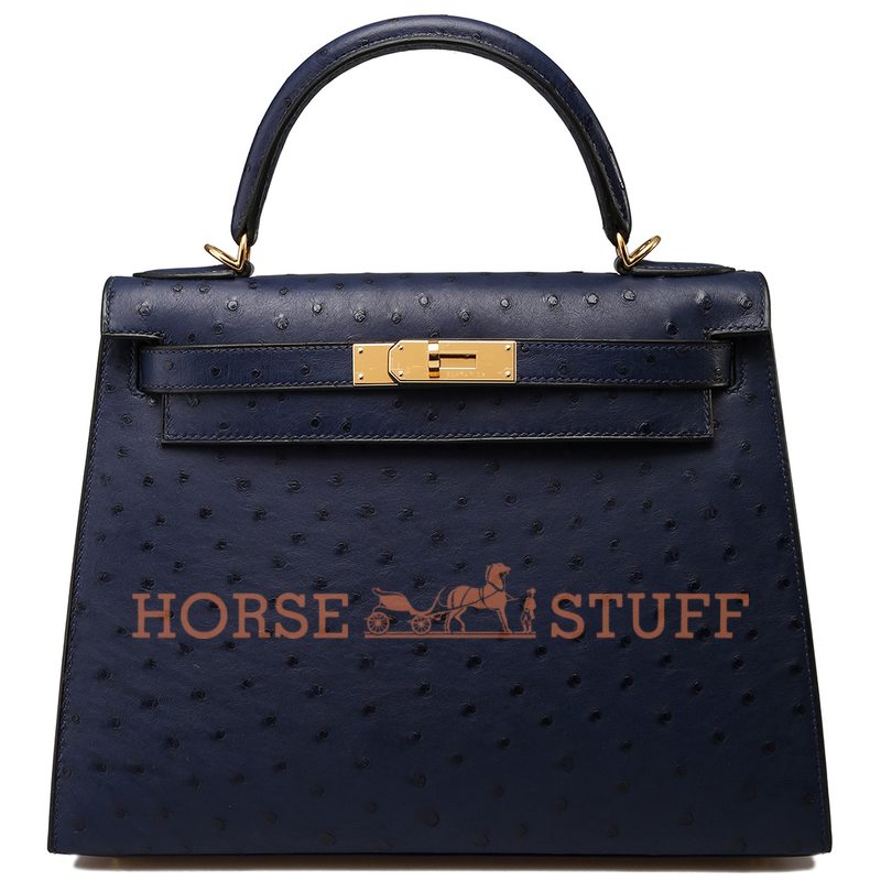 Hermès Kelly Sellier 25 Blue Iris Ostrich GHW