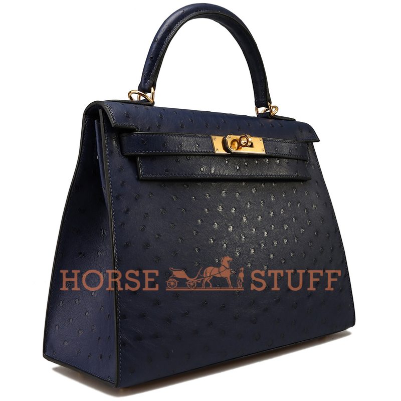 Hermès Kelly Sellier 25 Blue Iris Ostrich GHW