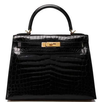 Hermès Kelly Sellier 28 Black Lisse Crocodile Niloticus GHW