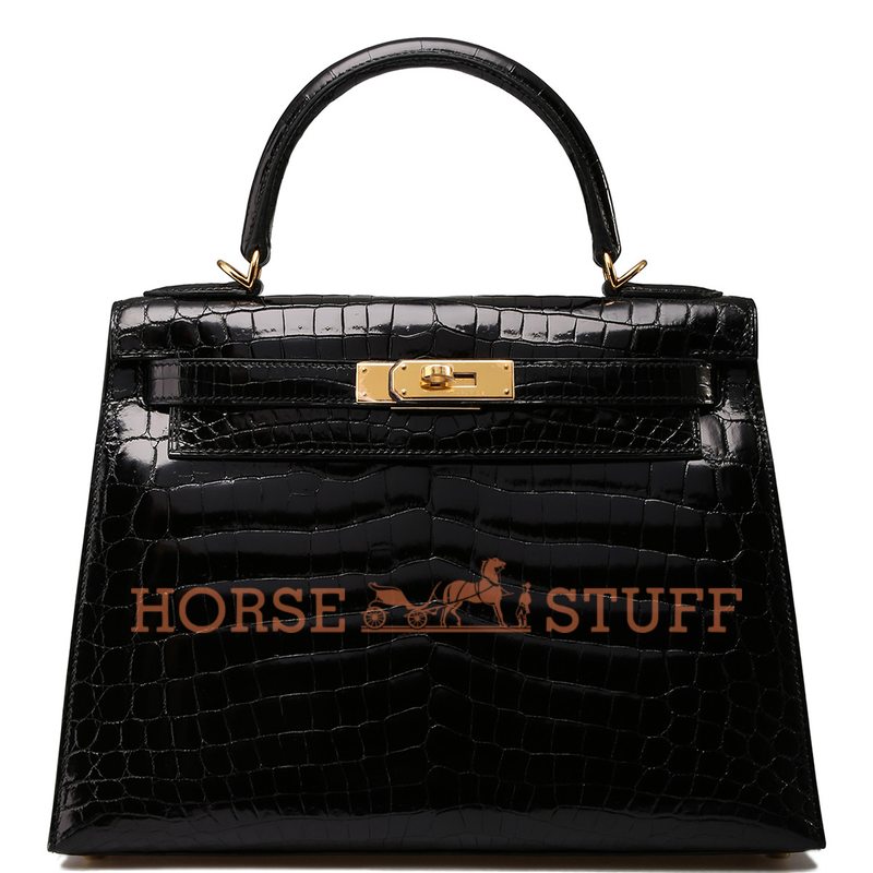 Hermès Kelly Sellier 28 Black Lisse Crocodile Niloticus GHW