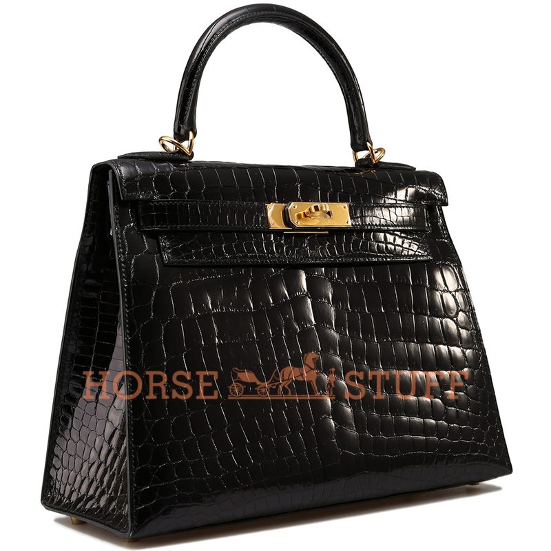 Hermès Kelly Sellier 28 Black Lisse Crocodile Niloticus GHW