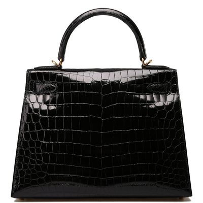 Hermès Kelly Sellier 28 Black Lisse Crocodile Niloticus GHW