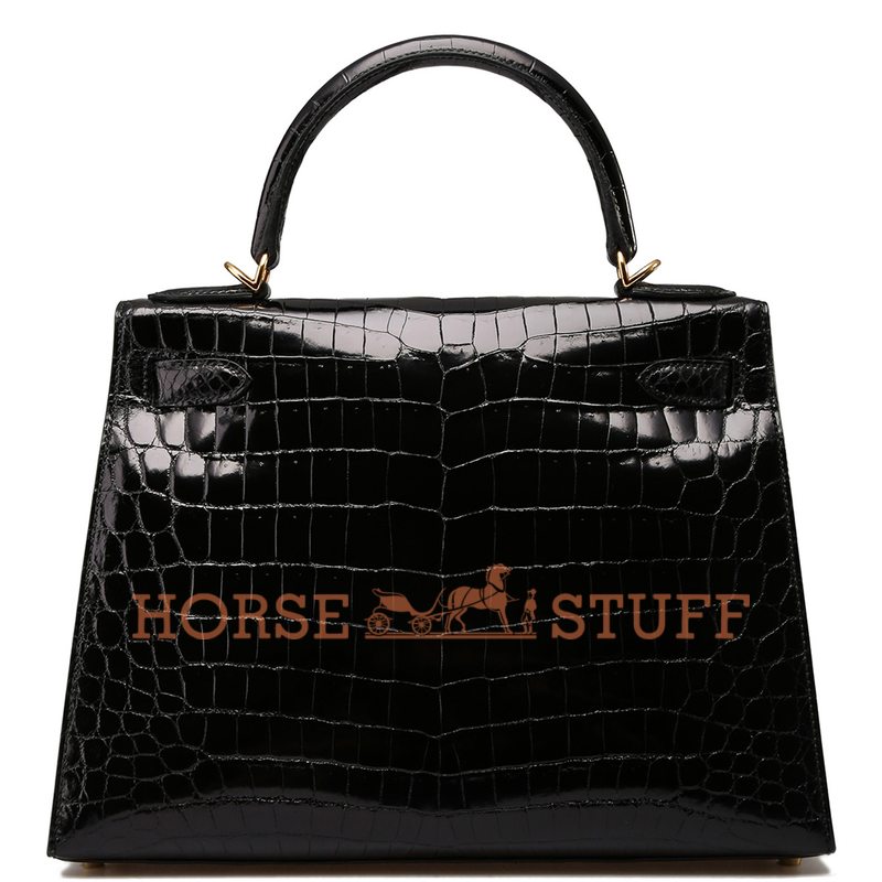 Hermès Kelly Sellier 28 Black Lisse Crocodile Niloticus GHW