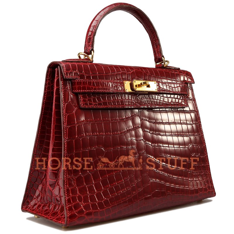 Hermès Kelly Sellier 28 Rouge Vif Lisse Crocodile Niloticus GHW