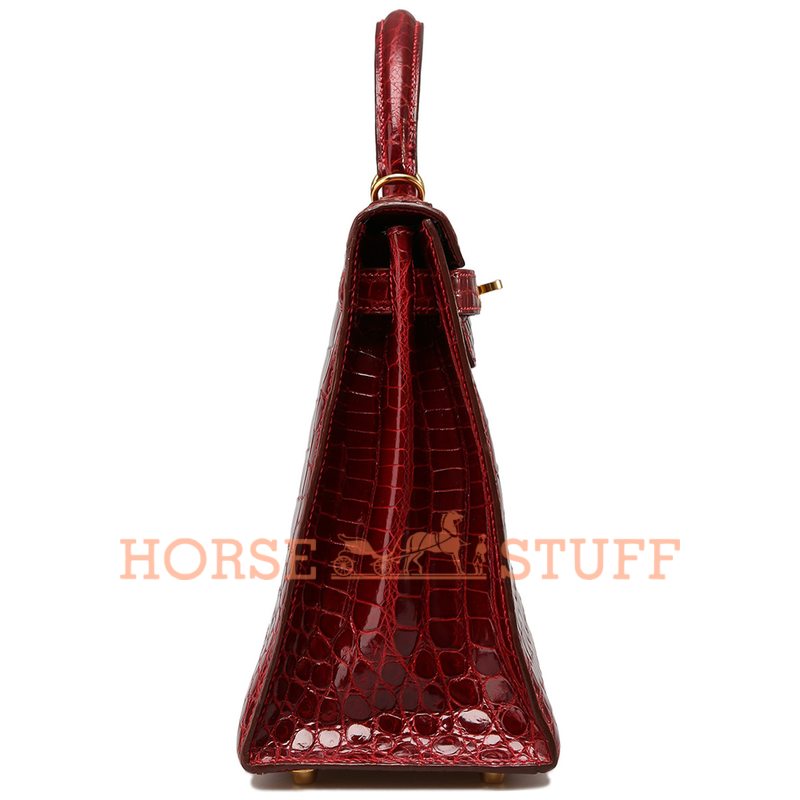 Hermès Kelly Sellier 28 Rouge Vif Lisse Crocodile Niloticus GHW