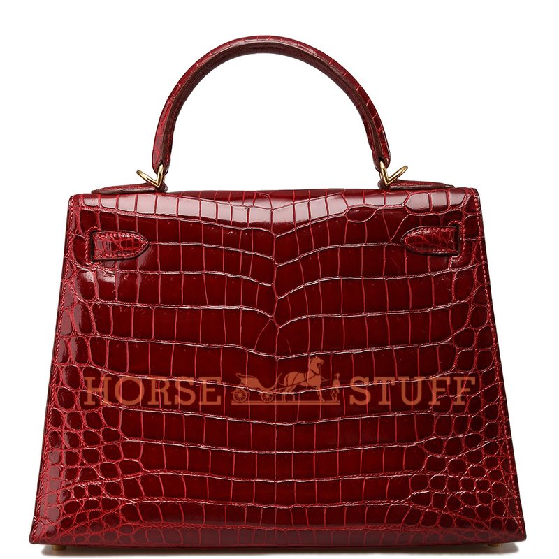 Hermès Kelly Sellier 28 Rouge Vif Lisse Crocodile Niloticus GHW