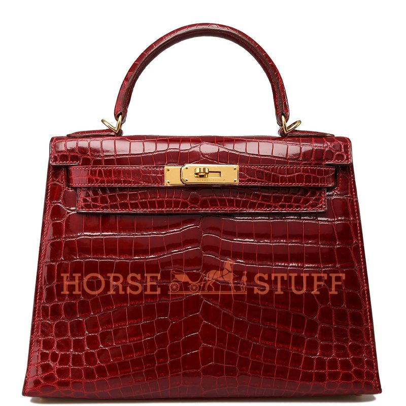 Hermès Kelly Sellier 28 Rouge Vif Lisse Crocodile Niloticus GHW