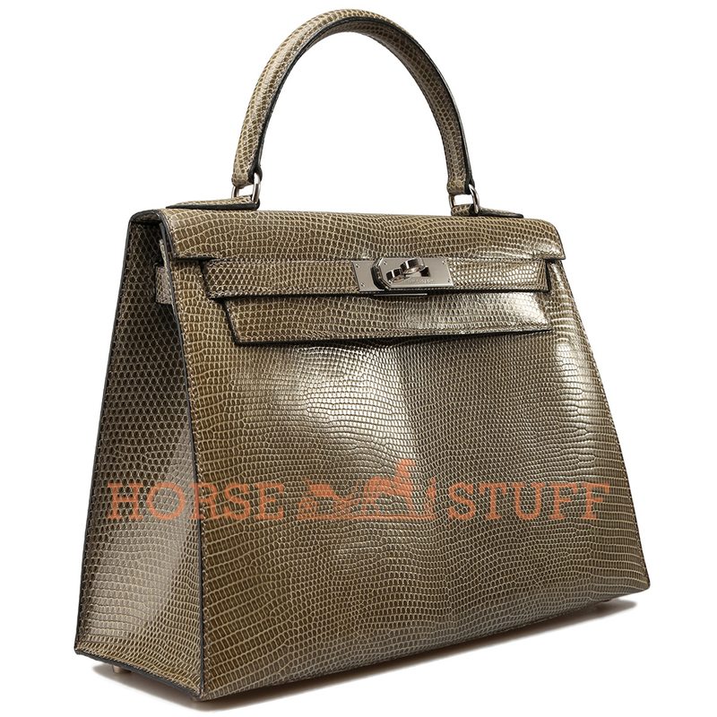 Hermès Kelly Sellier 28 Vert Olive Shiny Niloticus Lizard PHW