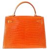 Hermès Kelly Sellier 25 Orange Lisse Crocodile Porosus GHW