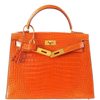 Hermès Kelly Sellier 25 Orange Lisse Crocodile Porosus GHW