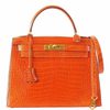 Hermès Kelly Sellier 25 Orange Lisse Crocodile Porosus GHW