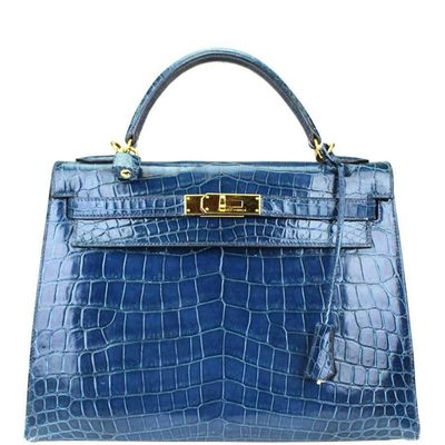 Hermès Kelly Sellier 32 Blue Roi Lisse Crocodile Niloticus GHW