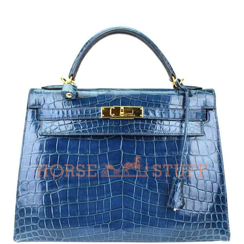 Hermès Kelly Sellier 32 Blue Roi Lisse Crocodile Niloticus GHW