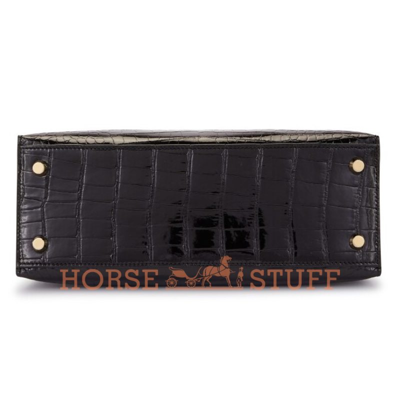 Hermès Kelly Sellier 25 Black Lisse Crocodile Alligator GHW