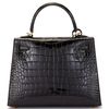 Hermès Kelly Sellier 25 Black Lisse Crocodile Alligator GHW