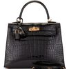 Hermès Kelly Sellier 25 Black Lisse Crocodile Alligator GHW