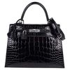 Hermès Kelly Sellier 25 Black Lisse Crocodile Alligator PHW