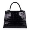 Hermès Kelly Sellier 25 Black Lisse Crocodile Alligator PHW