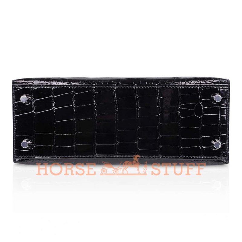 Hermès Kelly Sellier 25 Black Lisse Crocodile Alligator PHW